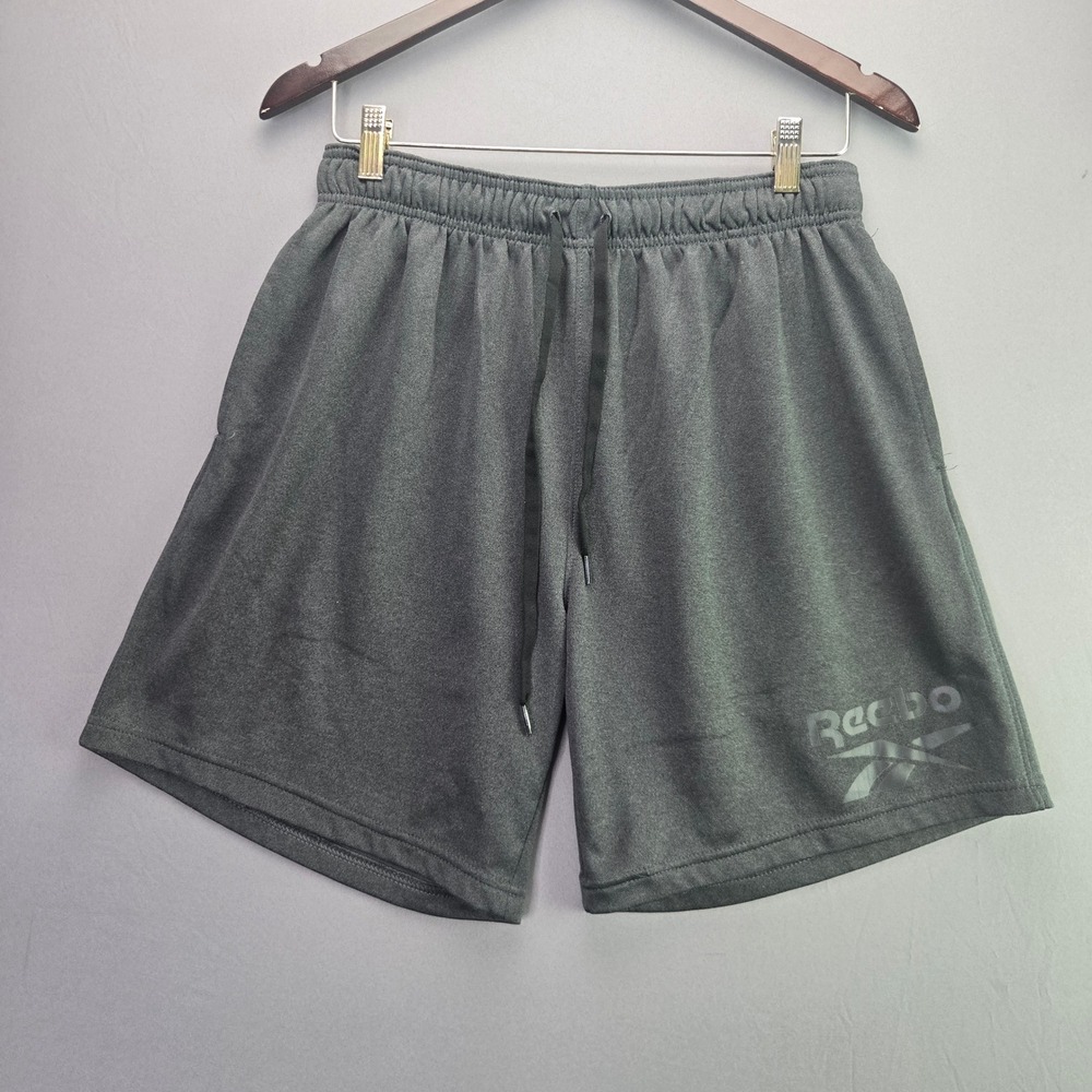 Reebok Athletic Shorts Mens Medium Gray Logo Drawstring Pockets Workout Gym